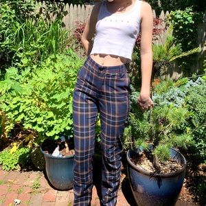 Plaid high waisted fit and flare navy pants!